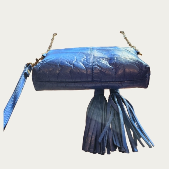 Estelon Electric Blue Leather Crossbody/Wristlet/ Clutch with Tassels EUC - Picture 6 of 14